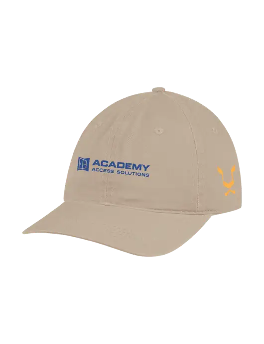 Garment Washed Unstructured Twill Tan Cap w/Academy Only Logo, Leo Logo