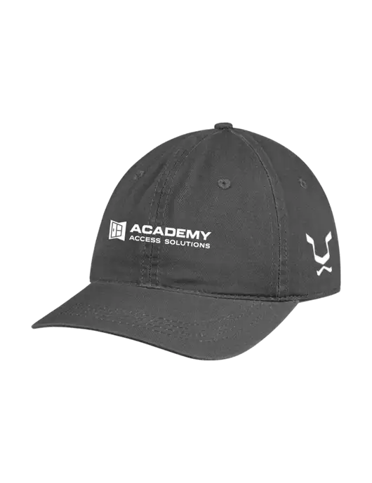 Garment Washed Unstructured Twill Charcoal Cap w/Academy Only Logo, Leo Logo