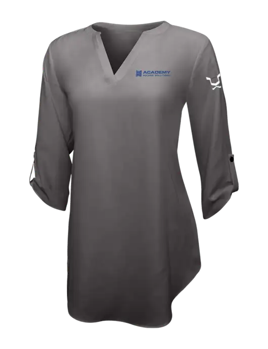 Dark Grey Womens 3/4 Sleeve Tunic Blouse w/Academy Only Logo, Leo Logo