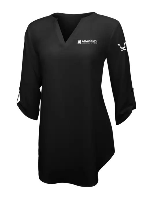Womens Black 3/4 Sleeve Tunic Blouse w/Academy Only Logo, Leo Logo