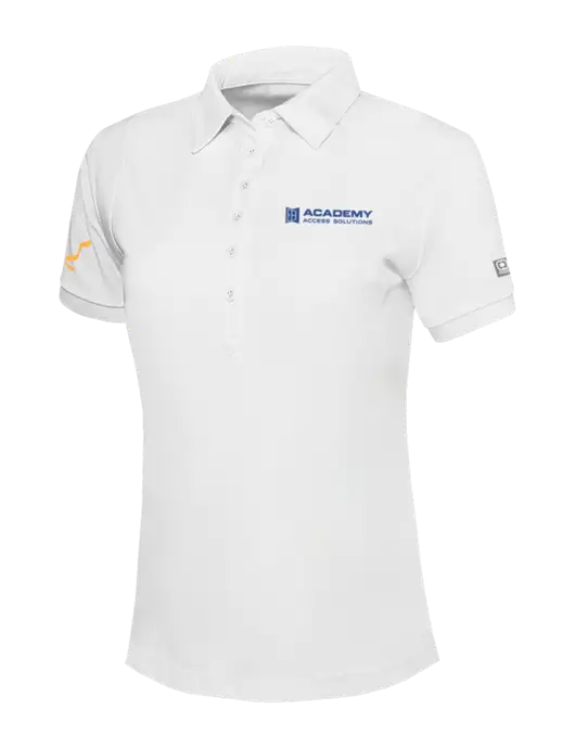 OGIO Womens Bright White Jewel Polo w/Academy Only Logo, Leo Logo