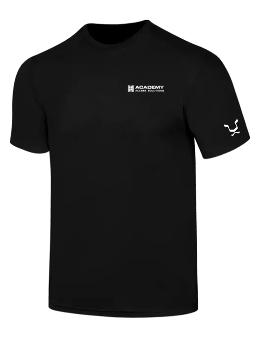 Simply Soft Black 4.5oz  Poly/Combed Ring Spun Cotton T-Shirt w/Academy Only Logo, Leo Logo