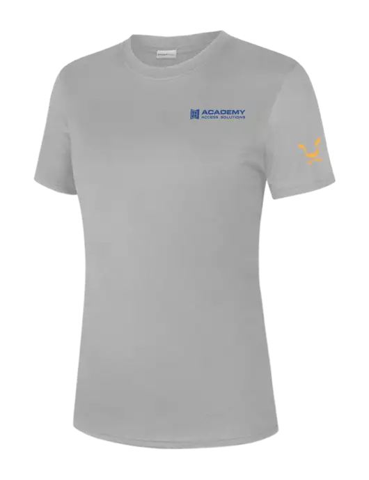  Womens Light Grey PosiCharge Competitor Tee w/Academy Only Logo, Leo Logo