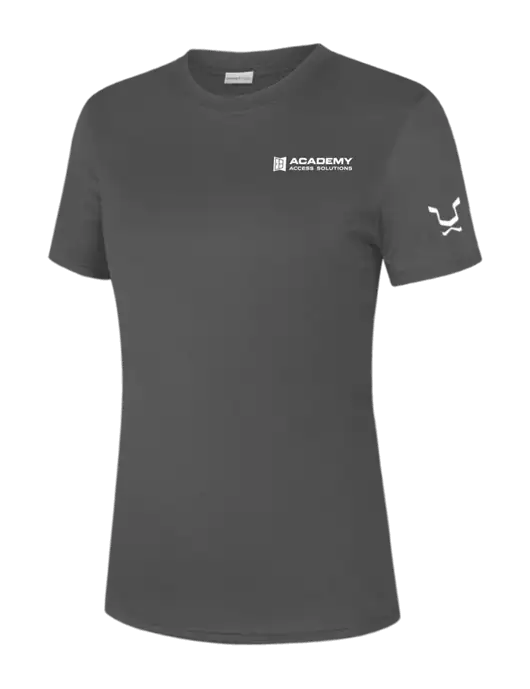  Womens Dark Grey PosiCharge Competitor Tee w/Academy Only Logo, Leo Logo