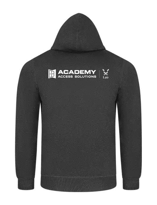Charcoal 7.8 oz Ring Spun Hooded Sweatshirt w/Academy x Leo Logo, Academy Only Logo