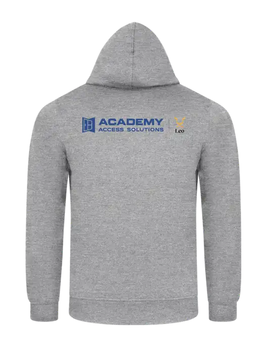 Light Grey Heather 7.8 oz Ring Spun Hooded Sweatshirt w/Academy x Leo Logo, Academy Only Logo