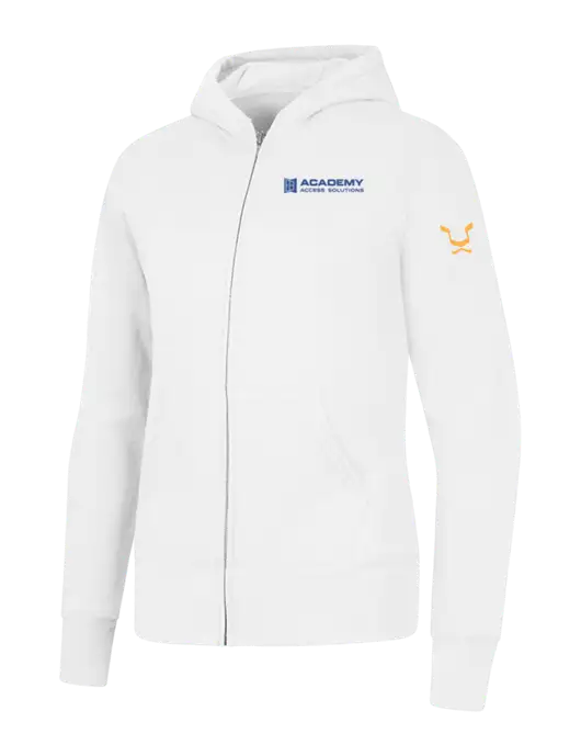 White Womens Core Fleece Full-Zip Hooded Sweatshirt w/Academy Only Logo, Leo Logo