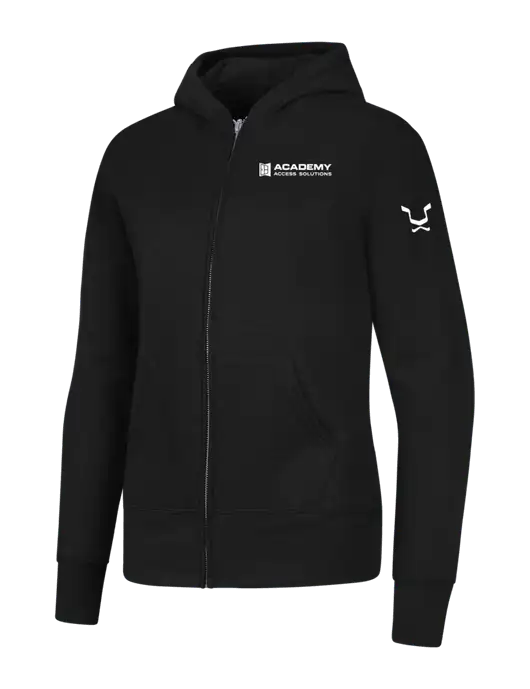 Jet Black Womens Core Fleece Full-Zip Hooded Sweatshirt w/Academy Only Logo, Leo Logo