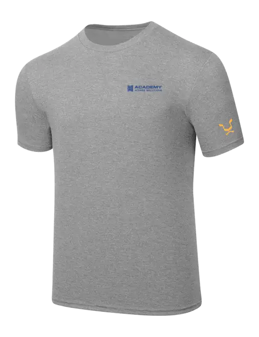Simply Soft Heathered Light Grey 4.5oz  Poly/Combed Ring Spun Cotton T-Shirt w/Academy Only Logo, Leo Logo