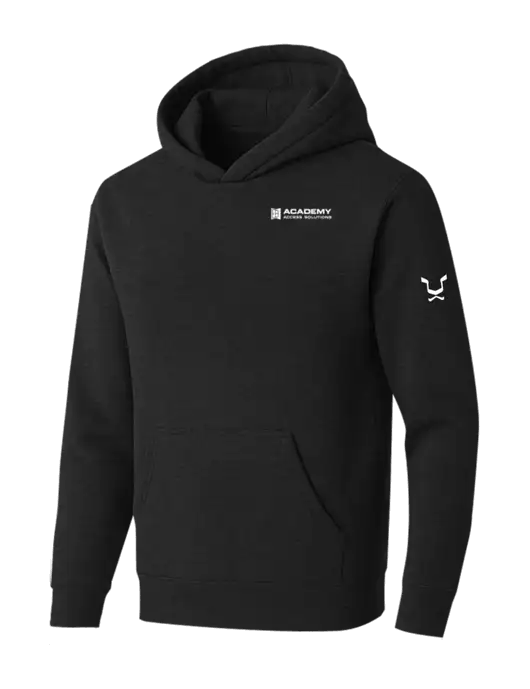 BELLA+CANVAS Black Heather Sponge Fleece Pullover Hoodie w/Academy Only Logo, Leo Logo