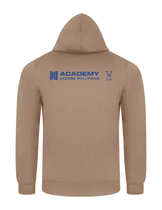 Sand 7.8. oz Ring Spun Hooded Sweatshirt w/Academy x Leo Logo, Academy Only Logo