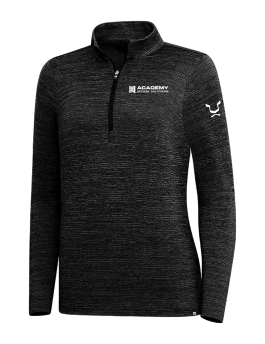 TravisMathew Black Womens Crestview 1/4 Zip w/Academy Only Logo, Leo Logo