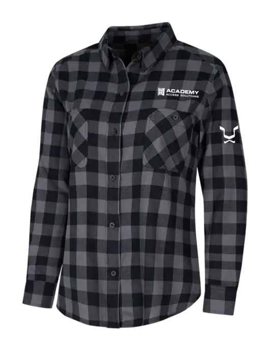 Womens Medium Grey/Black Buffalo Check Plaid Flannel Shirt w/Academy Only Logo, Leo Logo