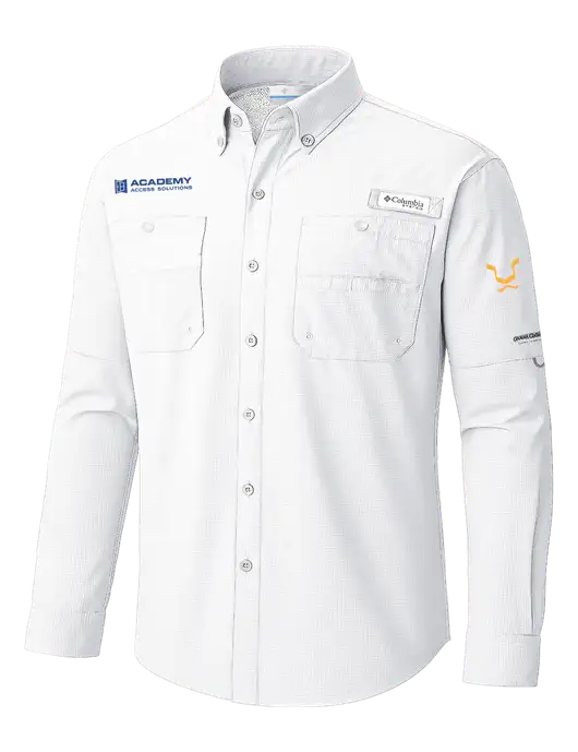 Columbia White PFG Tamiami II Long SleeveShirt w/Academy Only Logo, Leo Logo