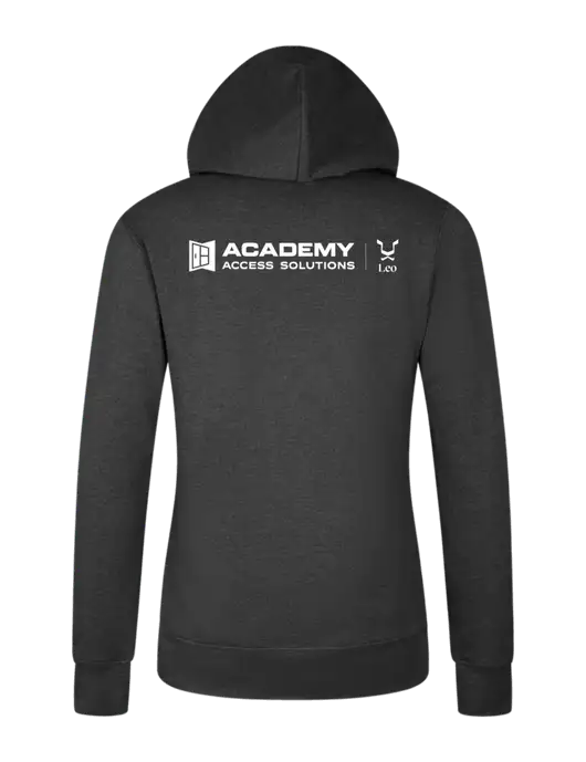 Womens Dark Grey Heather Core Fleece Pullover Hooded Sweatshirt w/Academy x Leo Logo, Academy Only Logo