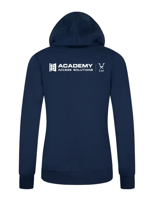 Womens Navy Core Fleece Pullover Hooded Sweatshirt w/Academy x Leo Logo, Academy Only Logo
