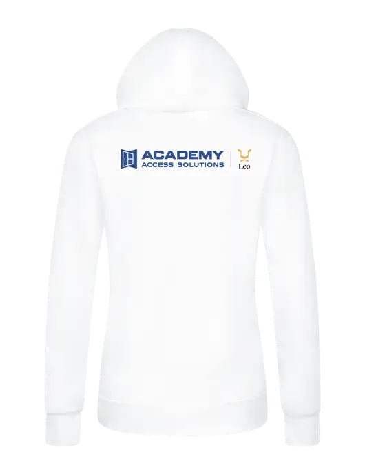 Womens White Core Fleece Pullover Hooded Sweatshirt w/Academy x Leo Logo, Academy Only Logo