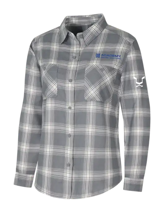 Womens Medium Grey/Cream Plaid Flannel Shirt w/Academy Only Logo, Leo Logo