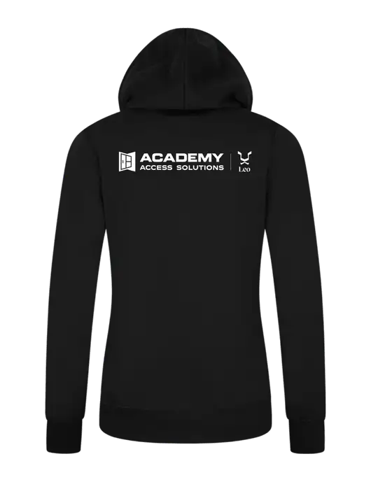 Womens Black Core Fleece Pullover Hooded Sweatshirt w/Academy x Leo Logo, Academy Only Logo