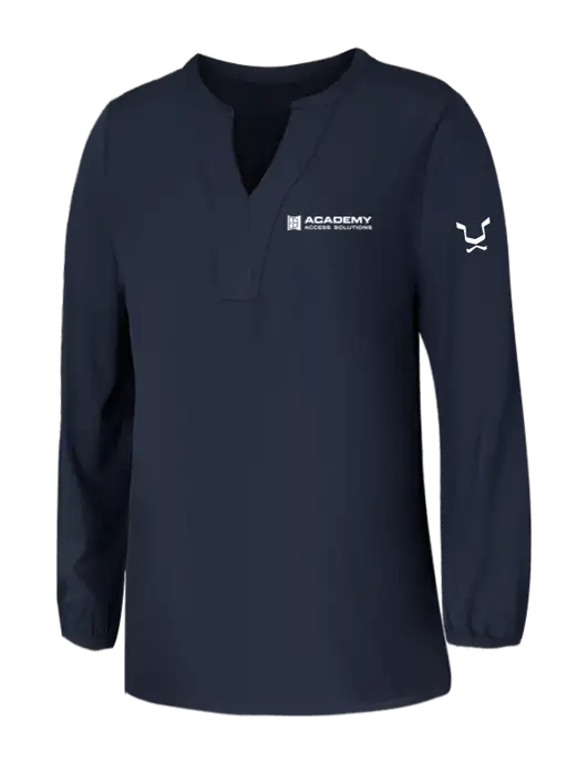 Mercer+Mettle Womens Navy Stretch Crepe 3/4 Sleeve Blouse w/Academy Only Logo, Leo Logo