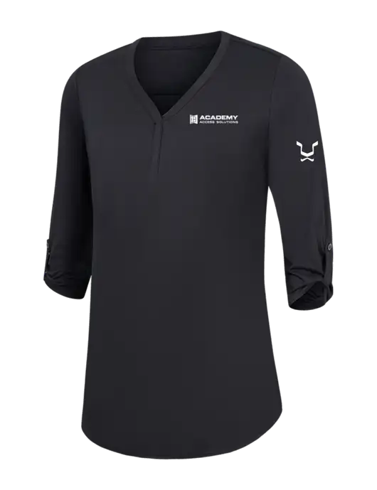 Womens Black City Stretch 3/4-Sleeve Tunic w/Academy Only Logo, Leo Logo