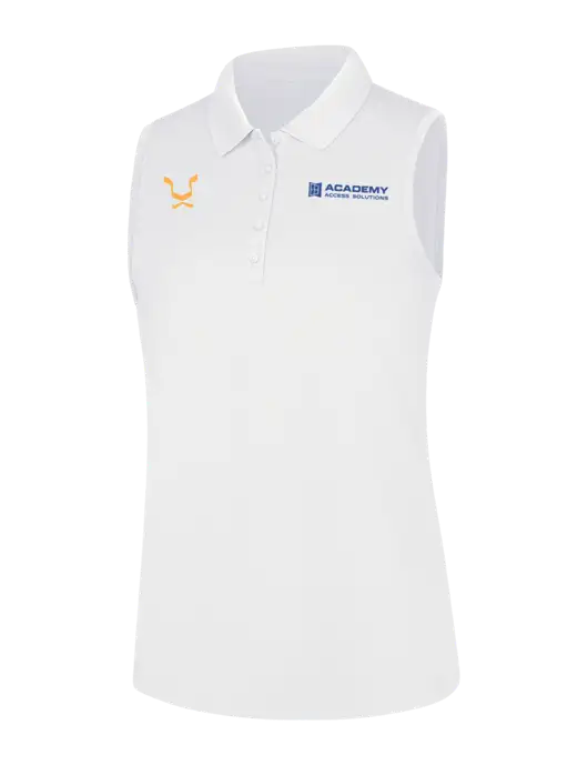 Womens White Dry Zone UV Micro-Mesh Sleeveless Polo w/Academy Only Logo, Leo Logo
