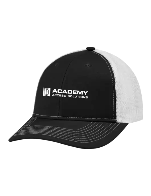 Snapback Ponytail Trucker Cap Black w/White Mesh w/Academy Only Logo