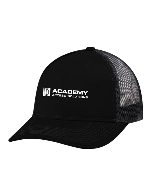 Snapback Ponytail Trucker Cap Black w/Black Mesh w/Academy Only Logo