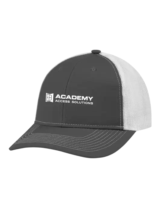 Snapback Ponytail Trucker Cap Dark Grey w/White Mesh w/Academy Only Logo