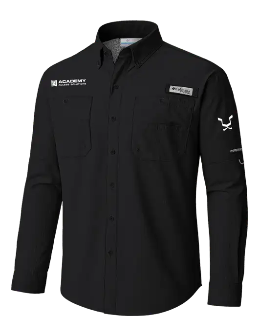 Columbia Black PFG Tamiami II Long SleeveShirt w/Academy Only Logo, Leo Logo