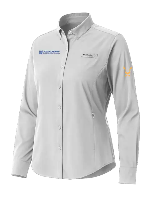Columbia Grey Womens PFG Tamiami II Long Sleeve Shirt w/Academy Only Logo, Leo Logo