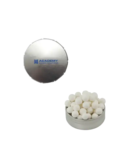 Signature Peppermints In Silver Snap Top Tin  w/Academy Only Logo