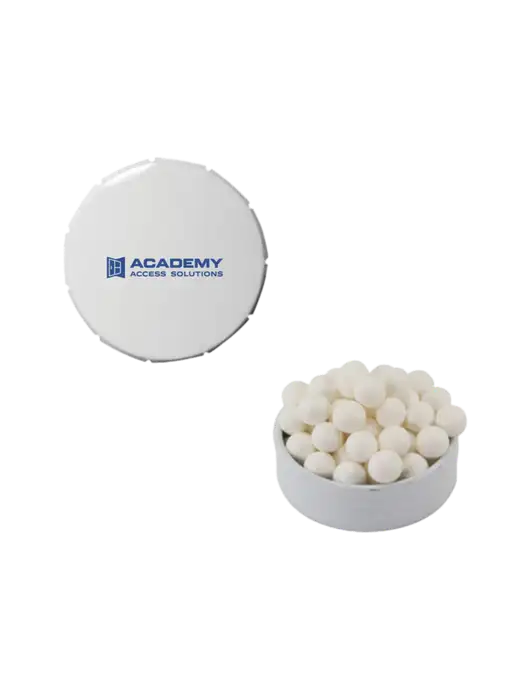 Signature Peppermints In White Snap Top Tin  w/Academy Only Logo
