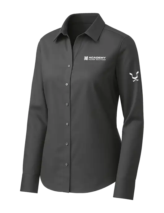 Brooks Brothers Womens Dark Grey Wrinkle-Free Stretch Pinpoint Shirt w/Academy Only Logo, Leo Logo